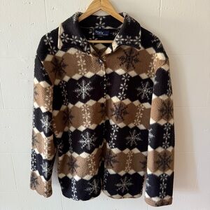 TRULY Black and White Snowflake Fleece Jacket